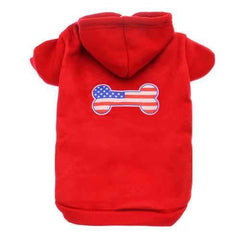 Bone Shaped American Flag Dog Hoodie - Red