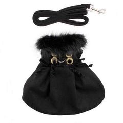 Wool Fur-Trimmed Dog Harness Coat - Black