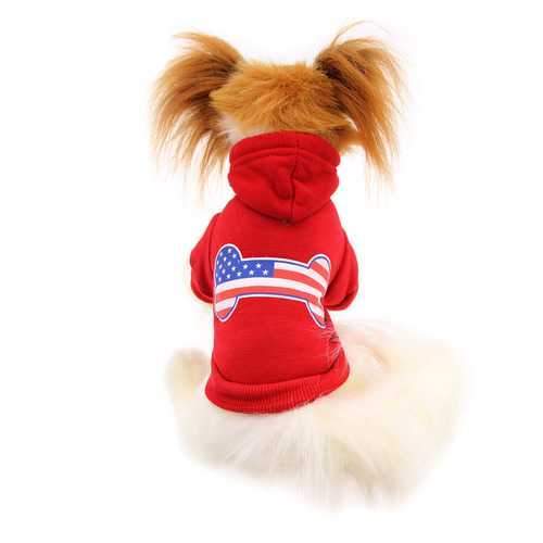 Bone Shaped American Flag Dog Hoodie - Red