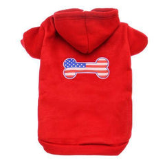 Bone Shaped American Flag Dog Hoodie - Red