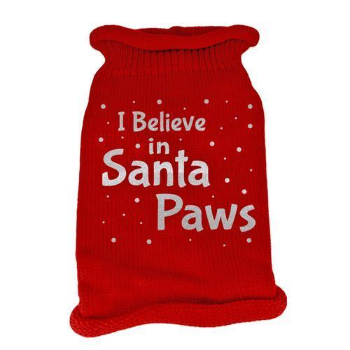 I Believe in Santa Paws Screen Print Knit Dog Sweater - Red