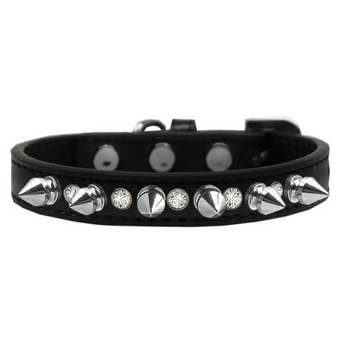 Crystals and Silver Spikes Dog Collar - Black