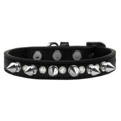 Crystals and Silver Spikes Dog Collar - Black