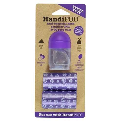 HandiPOD Dispenser with Poop Bags and Hand Sanitizer - Refill Kit in Purple