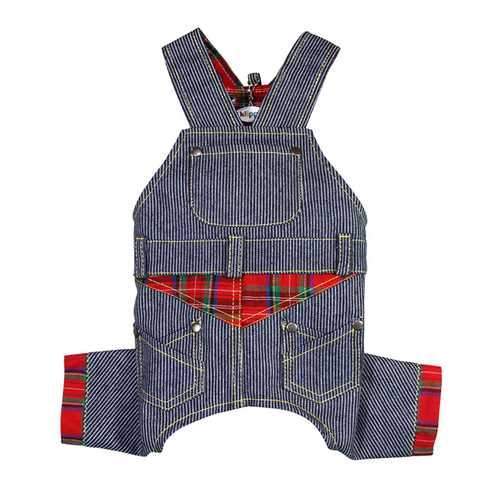 Adorable Stripy Denim Dog Overalls by Klippo