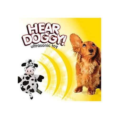 HEAR DOGGY! Flatties with Ultrasonic Squeaker Dog Toy - Cow