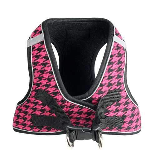EZ Reflective Houndstooth Dog Harness Vest by Hip Doggie - Pink/Black