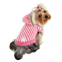 Candy Striped Hooded Dog Sweater by Hip Doggie - Pink