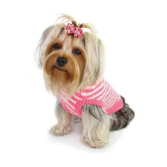 Candy Striped Hooded Dog Sweater by Hip Doggie - Pink