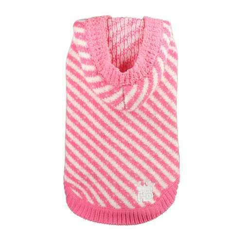Candy Striped Hooded Dog Sweater by Hip Doggie - Pink