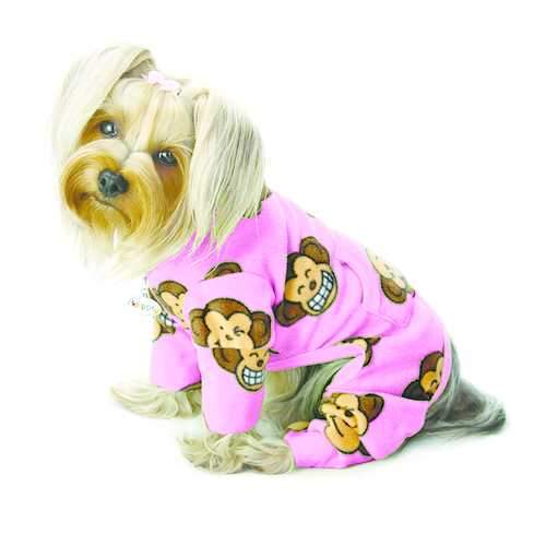 Silly Monkey Fleece Turtleneck Dog Pajamas - Pink