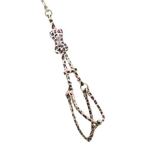 Pink Snow Leopard Bone Step In Dog Harness by Hip Doggie