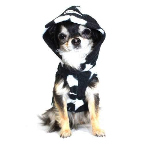 Black Skull Polar Fleece Dog Hoodie by Hip Doggie