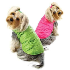 Reversible Parka Dog Vest with Ruffle Trim by Klippo - Lime and Pink