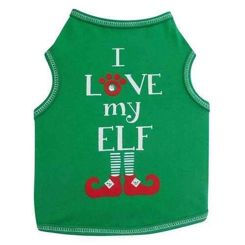 I Love My Elf Dog Tank Top - Green