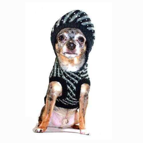 Candy Striped Hooded Dog Sweater by Hip Doggie - Black