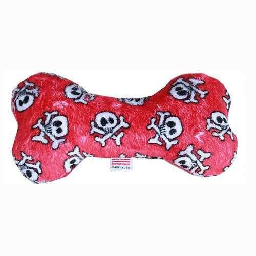 Plush Bone Dog Toy - Red Skull