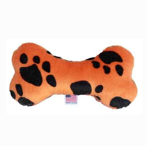 Plush Bone Dog Toy - Orange Paw