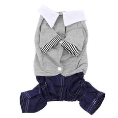 Parisian Pet Preppy Dog Jumpsuit - Blue with Striped Tie
