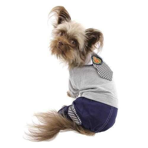 Parisian Pet Preppy Dog Jumpsuit - Blue with Striped Tie