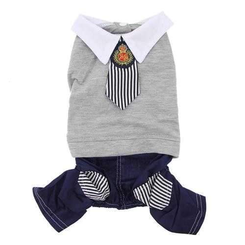 Parisian Pet Preppy Dog Jumpsuit - Blue with Striped Tie