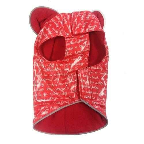 Daisy and Lucy Love Print Red Slicker Dog Raincoat