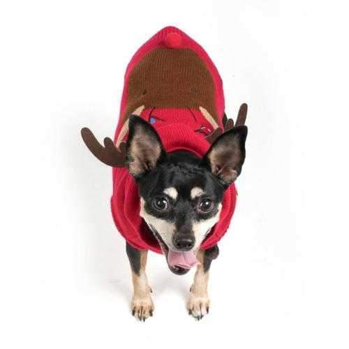 Worthy Dog Rudy Reindeer Dog Hoodie - Red