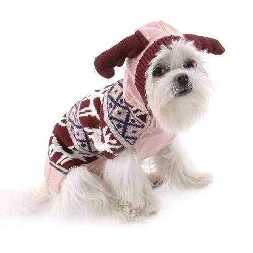 Zack and Zoey Elements Antler Dog Sweater - Pink