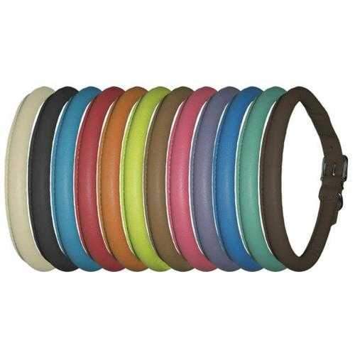 Soft Leather Round Dog Collar - Cyan Blue