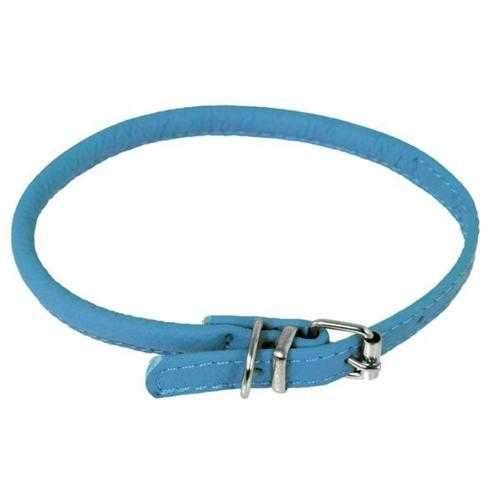 Soft Leather Round Dog Collar - Cyan Blue