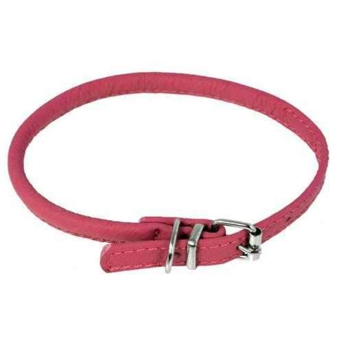 Soft Leather Round Dog Collar - Hot Pink