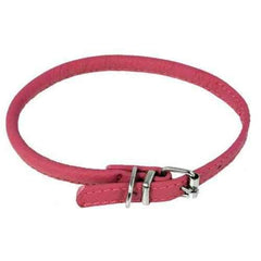 Soft Leather Round Dog Collar - Hot Pink