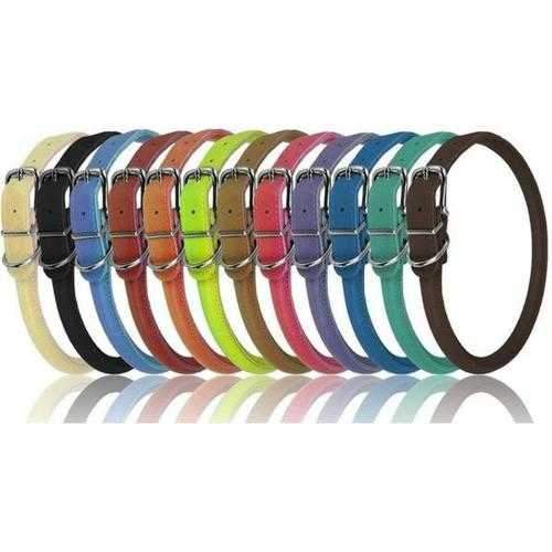 Soft Leather Round Dog Collar - Teal