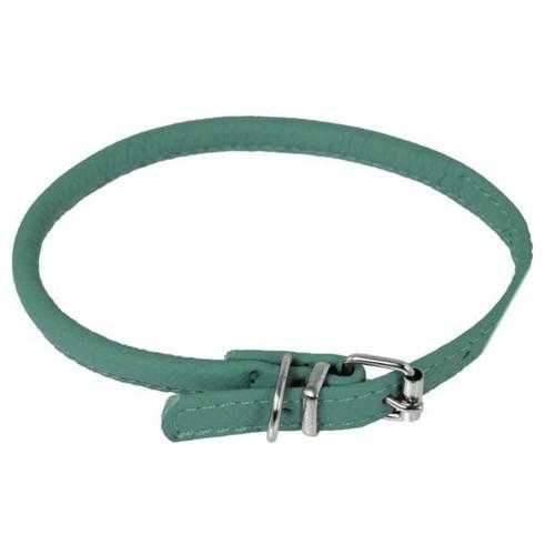 Soft Leather Round Dog Collar - Teal