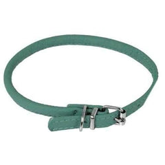 Soft Leather Round Dog Collar - Teal