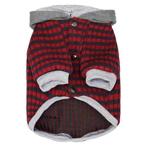 Dobaz Striped Knit Dog Hoodie - Gray & Red