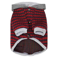 Dobaz Striped Knit Dog Hoodie - Gray & Red