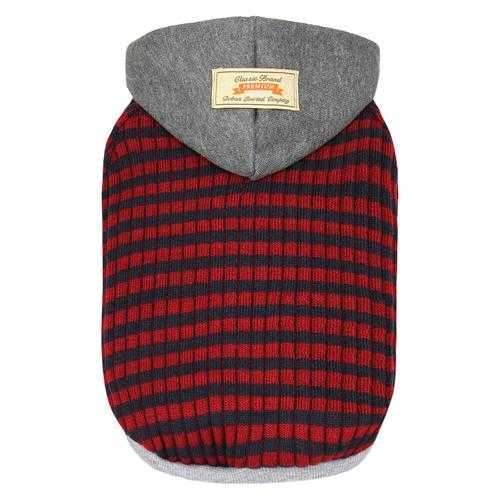 Dobaz Striped Knit Dog Hoodie - Gray & Red