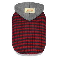 Dobaz Striped Knit Dog Hoodie - Gray & Red