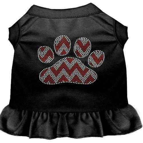 Candy Cane Chevron Paw Rhinestone Dog Dress - Black