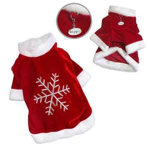 Velour Christmas Dog Shirt With Sparkling Silver Snowflake By Klippo