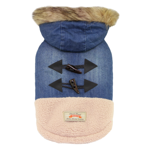 Denim and Sherpa Fur-Trimmed Dog Coat by Dobaz