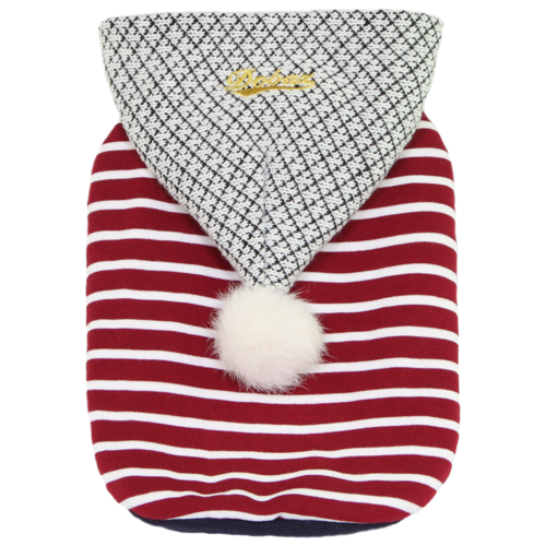 Dobaz Striped Pompom Dog Hoodie - Red