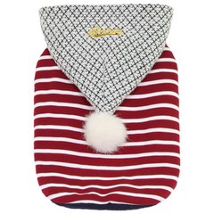 Dobaz Striped Pompom Dog Hoodie - Red
