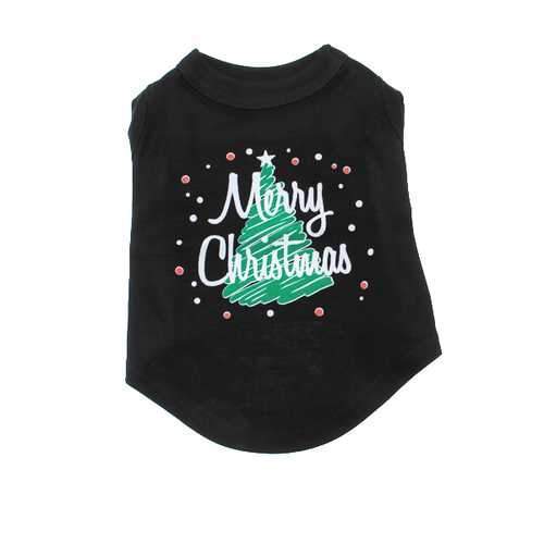 Scribbled Merry Christmas Screenprint Dog Tank Top - Black