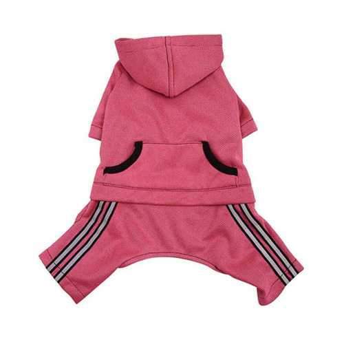 Hooded Dog Jumpsuit with Reflective Stripes by Klippo - Pink