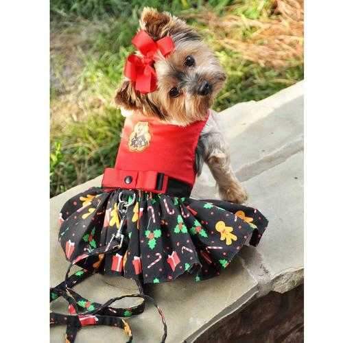Holiday Dog Harness Dress - Ginger Bread