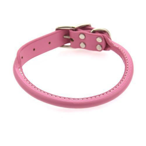 Round Leather Dog Collar by Auburn Leather - Pink