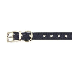 Tuscan Crystallized Leather Dog Collar by Auburn Leather - Navy Blue