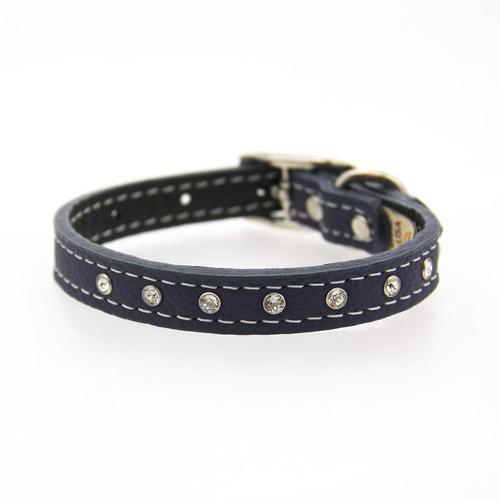 Tuscan Crystallized Leather Dog Collar by Auburn Leather - Navy Blue